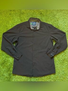 Tom Baine Performance Collection Black Slim Fit Dress Shirt Medium